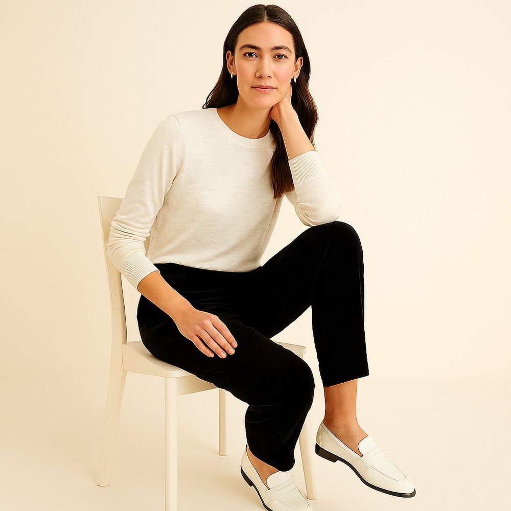 J.Crew Pull-on Easy Pant In Velvet Womens Size 4 Solid Black Crop Ankle